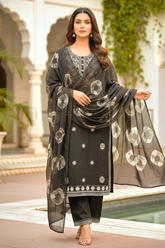 Classic Grey Embroidered Rayon Kurta Set with Dupatta