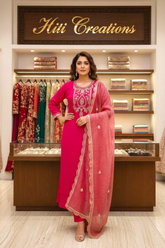 Premium Pink Silk Embroidered Kurta Set with Dupatta