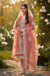 Elegant Rose Pink Embroidered Silk Kurta Set with Dupatta