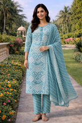 Pastel Aqua Daily Wear Cotton Kurta Set with Dupatta