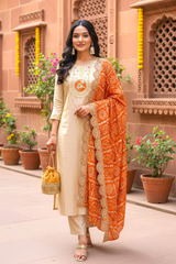 Gorgeous Kurta Set with Embroidered Yoke & Bandhani Print Dupatta