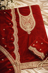 Unstitched Royal Rust Embroidered Velvet Suit Set