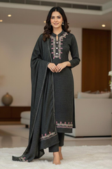 Elegant Readymade Winter Wear Stretchable Kurta Set with Embroidered Dupatta