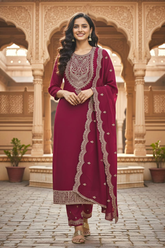 Unstitched Rani Pink Embroidered Velvet Suit Set