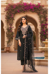 Premium Black Nexus Chanderi Kurta Set with Organza Dupatta