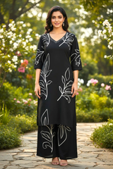 Black & White Printed Rayon Kurta Palazzo Set