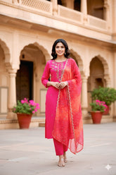 Rani Radiance Embroidered Suit Set with Contrast Orange Embroidred Dupatta