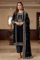 Unstitched Midnight Blue Embroidered Velvet Suit Set