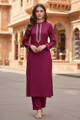 Maroon Premium Cotton Straight Kurta Set