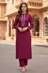 Maroon Premium Cotton Straight Kurta Set