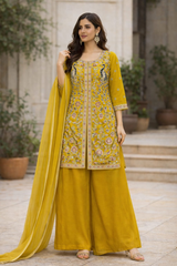 Mustard Yellow Hand Embroidered Sharara Set