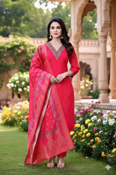 Pink Embroidered Kurta Set with Dupatta