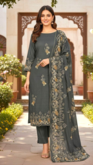 Premium Pashmina Unstitched Suit – Winter Wear | Printed & Embroidered Design