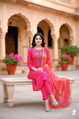 Rani Radiance Embroidered Suit Set with Contrast Orange Embroidred Dupatta