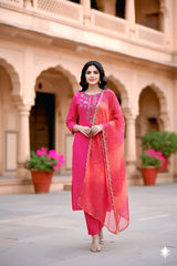 Rani Radiance Embroidered Suit Set with Contrast Orange Embroidred Dupatta