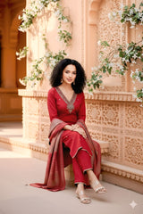 Elegant Maroon Embroidered Kurta Set with Dupatta
