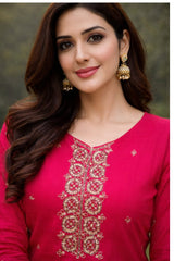Festive Rani Pink Kurta Set with Banarasi Dupatta
