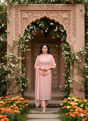 Elegant Vichitra Embroidered Unstitched Suit-Peach