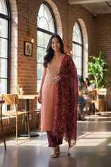 Graceful Vichitra Silk Embroidered Unstitched Suit with Embroidered Jaal Dupatta- Peach