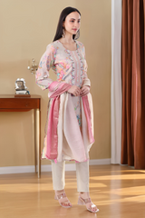 Pastel Floral Embroidered Kurta Set with Ombre Dupatta