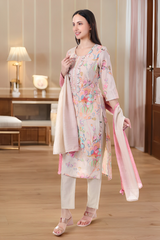 Pastel Floral Embroidered Kurta Set with Ombre Dupatta