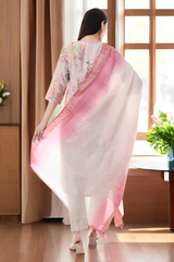 Pastel Floral Embroidered Kurta Set with Ombre Dupatta