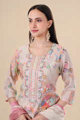 Pastel Floral Embroidered Kurta Set with Ombre Dupatta