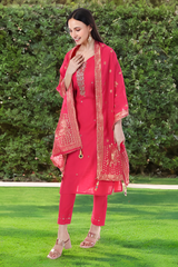 Festive Rani Pink Kurta Set with Banarasi Dupatta