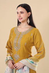 Mustard Yellow Embroidered Kurta Set with Dupatta