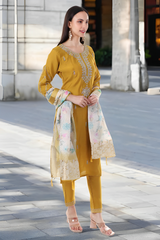 Mustard Yellow Embroidered Kurta Set with Dupatta