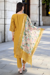 Mustard Yellow Embroidered Kurta Set with Dupatta
