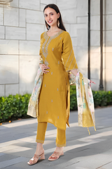 Mustard Yellow Embroidered Kurta Set with Dupatta