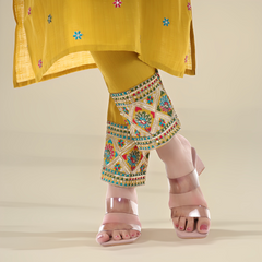 Mustard Yellow Embroidered Kurta Set with embroidered Dupatta
