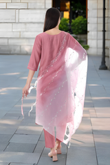 Rose Pink Mirror Work Kurta Set with Embroidered Dupatta