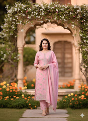 Elegant Vichitra Embroidered Unstitched Suit-Pink