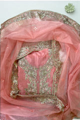 Premium Glass Organza Embroidered Suit Set with Dupatta-Pink