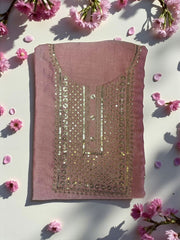 Graceful Vichitra Silk Embroidered Unstitched Suit with Embroidered Jaal Dupatta- Pink