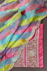 Elegant Embroidered Suit Set with Multicolor Dupatta – Festive & Party Wear Collection