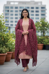 Graceful Vichitra Silk Embroidered Unstitched Suit with Embroidered Jaal Dupatta- Pink
