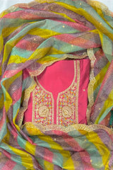 Elegant Embroidered Suit Set with Multicolor Dupatta – Pink