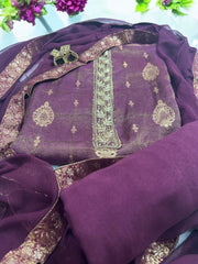 Royal Embroidered Banarasi Unstitched Suit with Golden Zari & Pure Dupatta