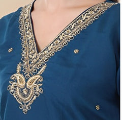 Elegant Navy Blue Kurta Set with Floral Printed Dupatta
