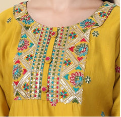 Mustard Yellow Embroidered Kurta Set with embroidered Dupatta
