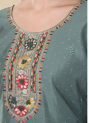 Elegant Sage Green Embroidered Kurta Set with Deep Green full Embroidered Dupatta