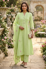 Pastel Green Mul Cotton Kurta Set with Embroidered Pockets