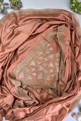Vichitra Silk Embroidered Unstitched Suit Set with Dupatta-Peach