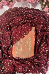 Graceful Vichitra Silk Embroidered Unstitched Suit with Embroidered Jaal Dupatta- Peach