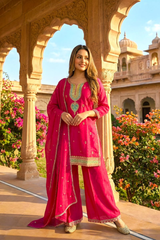 Graceful Pink Embroidered Kurta Palazzo Set with Dupatta