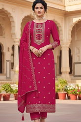 Pure Dola Russian Jacqard with Khatli Handwork Suit Set and Heavy Dupatta-Pink