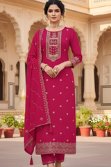 Pure Dola Russian Jacqard with Khatli Handwork Suit Set and Heavy Dupatta-Pink